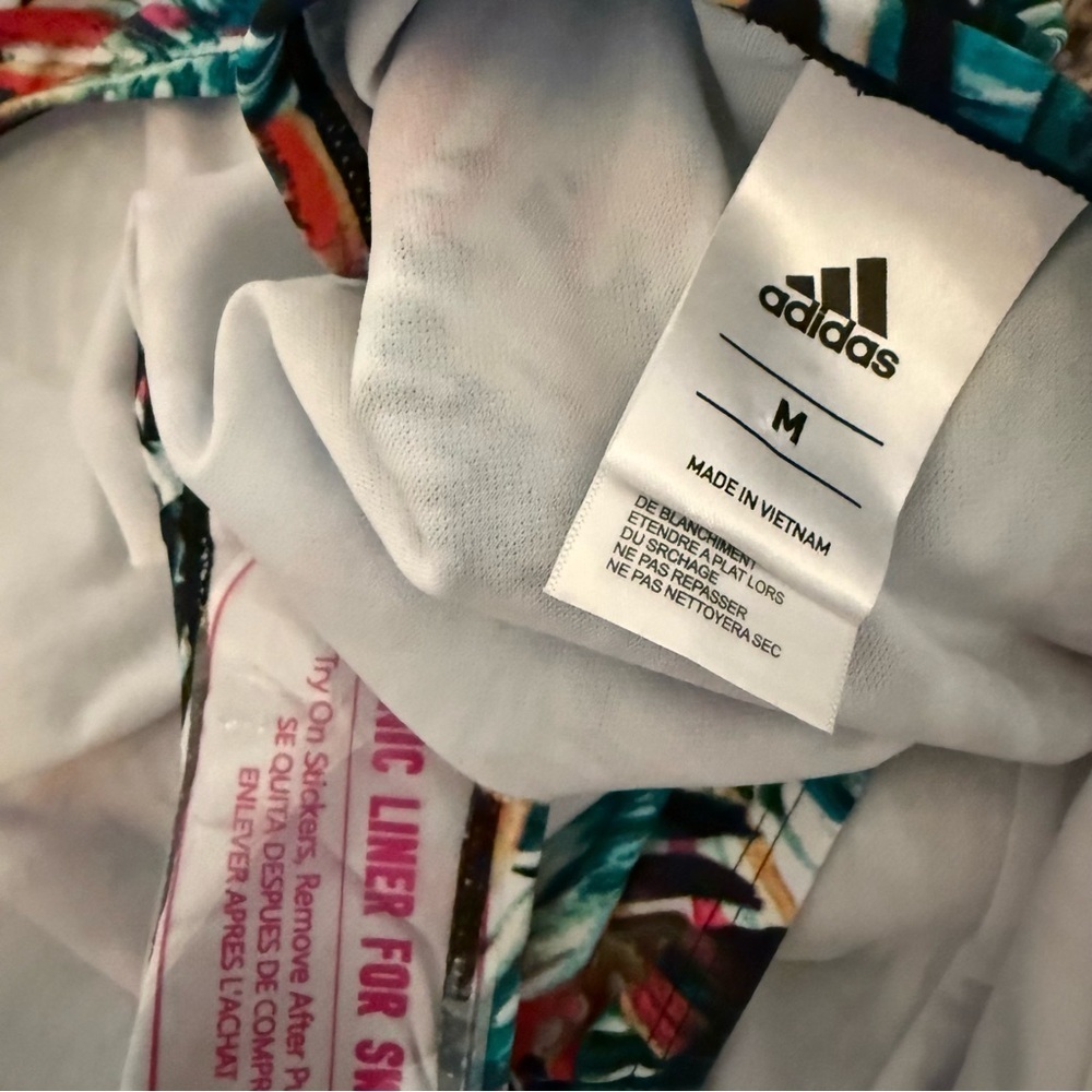NWOT Adidas Originals Painted Palms 3 Stripe One Piece Swimsuit - Picture 4 of 4